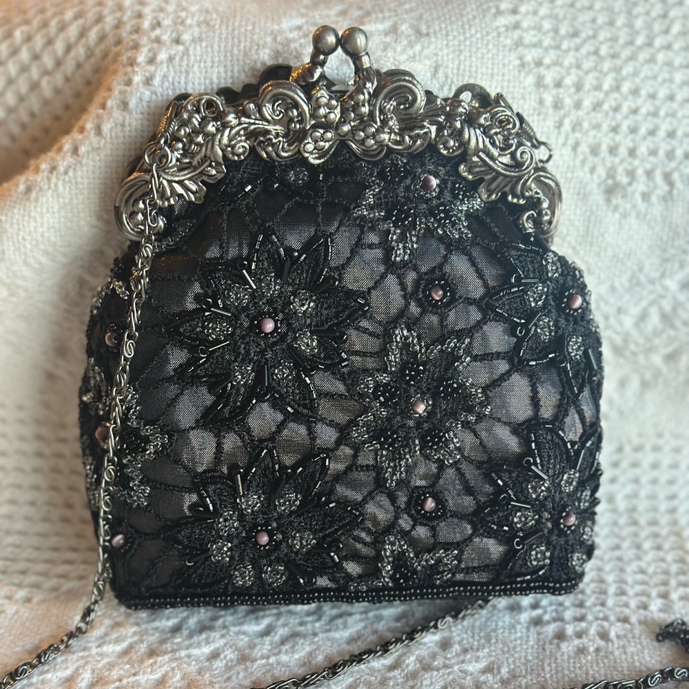Vintage Stephanie Beaded Floral Evening Clutch/Wedding Party/Prom Purse/Handbag